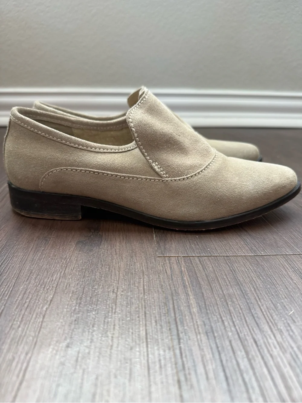 Free People Brady Slip-on Loafers Suede Leather Light Tan Beige Shoes Pointed